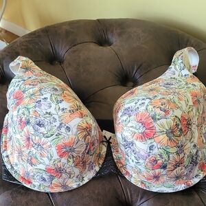 Cacique Floral Print Bra with Lace Trim Size 42H
